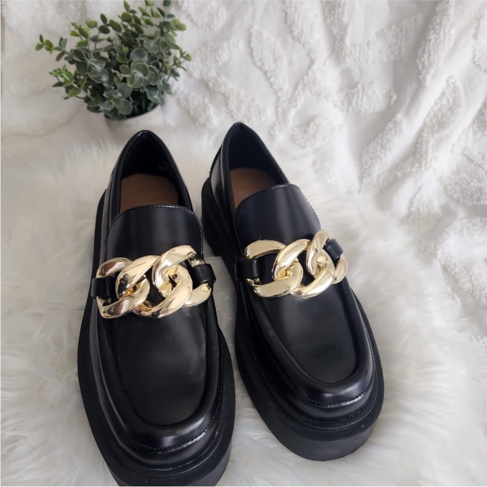 H&M Black Loafers with Tan Insole